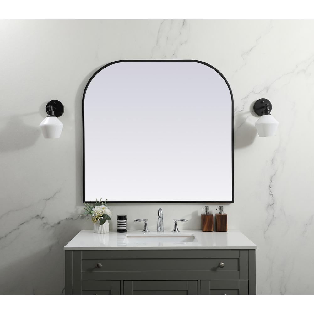 Metal Frame Arch Mirror 40x38 Inch in Black. Picture 9