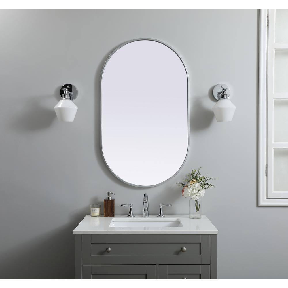 Metal Frame Oval Mirror 24x40 Inch in Silver. Picture 11