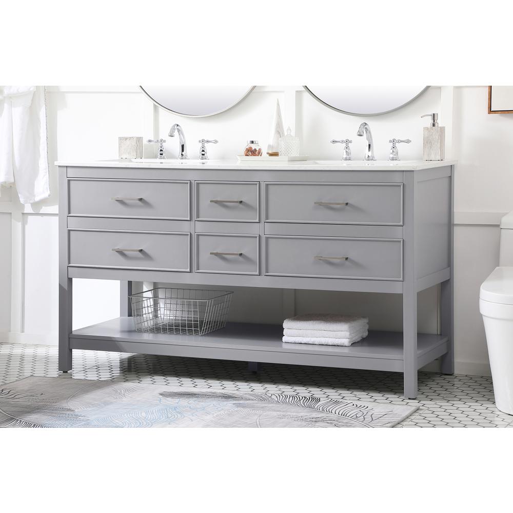 60 inch double bathroom vanity in gray. Picture 2
