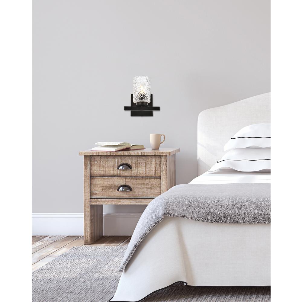 Cassie 1 light bath sconce in black with clear shade. Picture 6