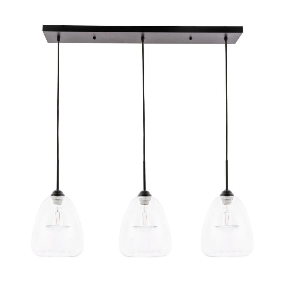 Kason 3 light Black and Clear glass pendant. Picture 2