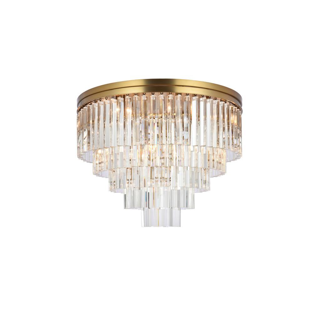 Sydney 32 inch round crystal flush mount in satin gold. Picture 1