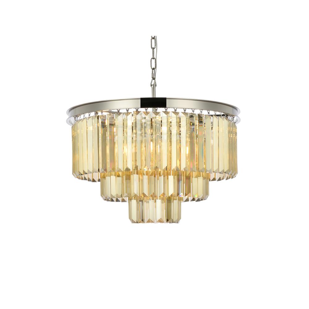 Sydney 9 light polished nickel Chandelier Golden Teak (Smoky) Royal Cut Crystal. Picture 2