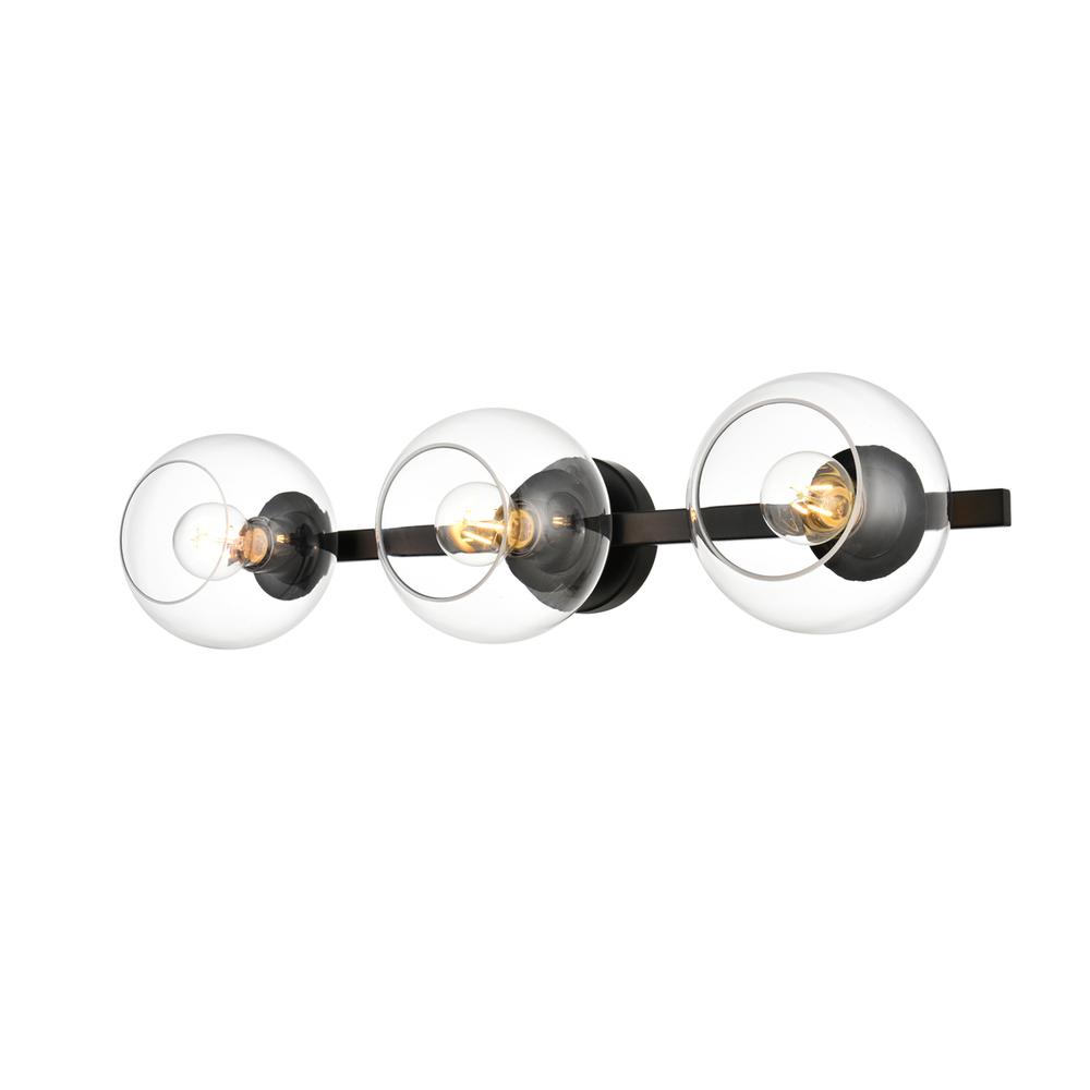 Rogelio 3 light Black and Clear Bath Sconce. Picture 2