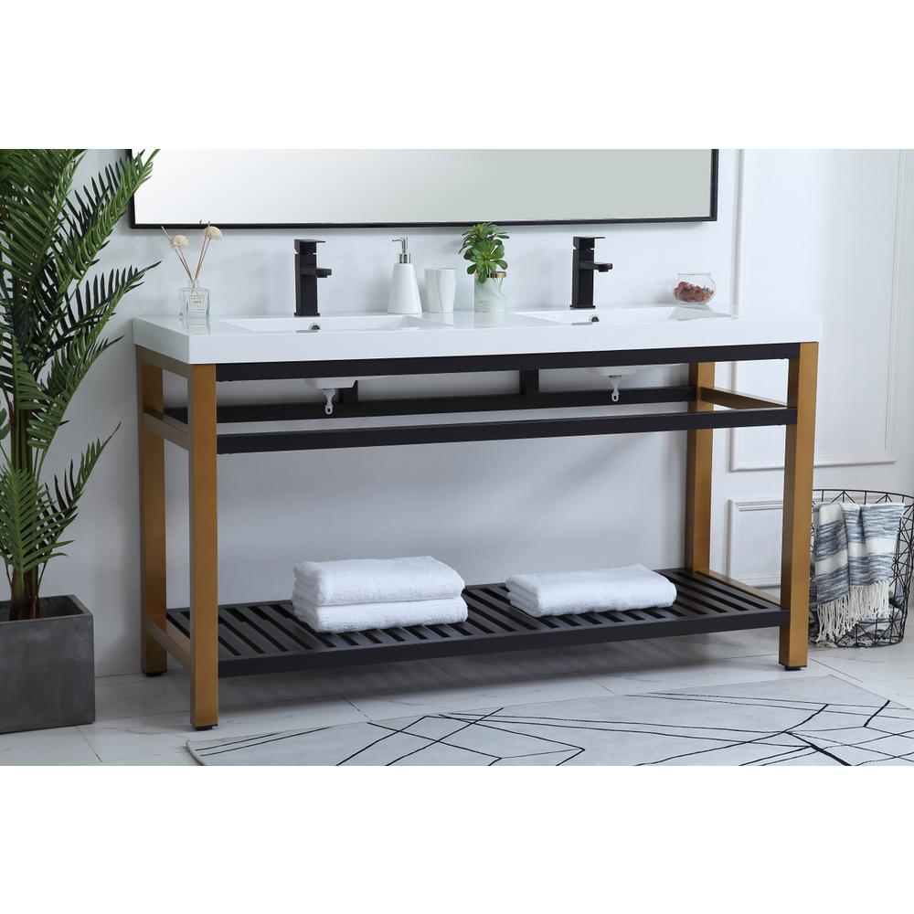 60 inch Double Bathroom Metal Vanity in Golden Black. Picture 2