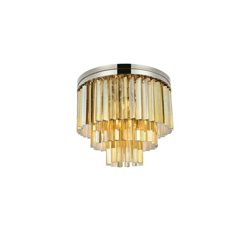 Sydney 9 light polished nickel Flush Mount Golden Teak (Smoky) Royal Cut Crystal. Picture 2