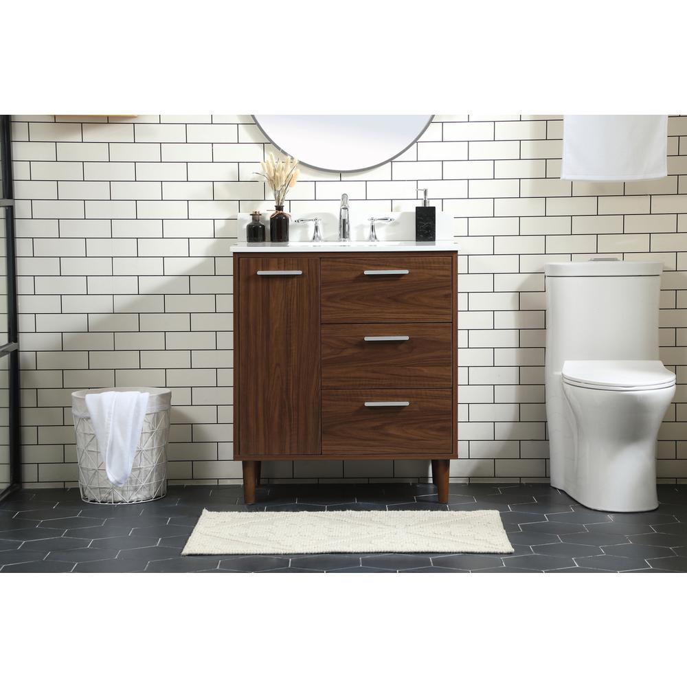 30 inch bathroom vanity in Walnut with backsplash. Picture 14