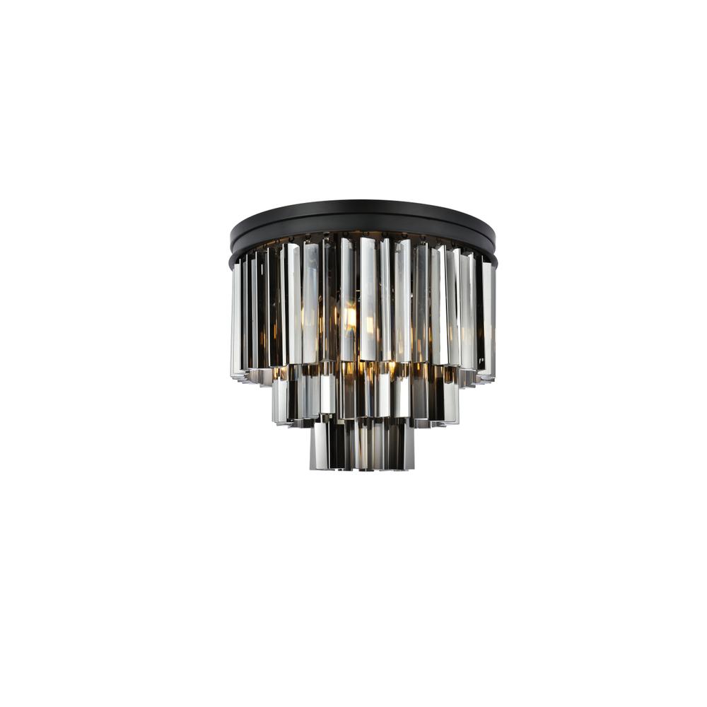 Sydney 9 light Matte Black Flush Mount Silver Shade (Grey) Royal Cut Crystal. Picture 1