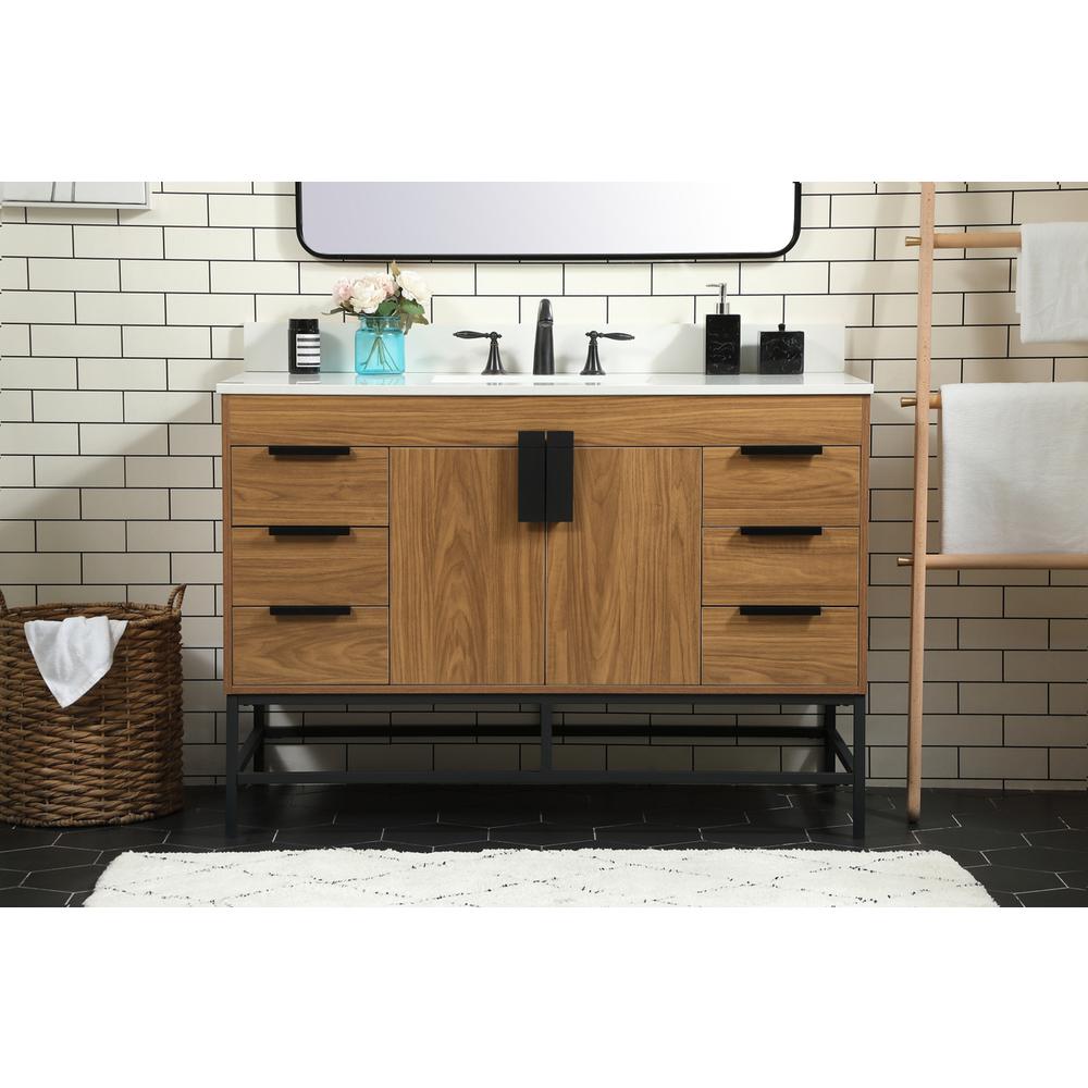 48 inch Single bathroom vanity in walnut brown with backsplash. Picture 14