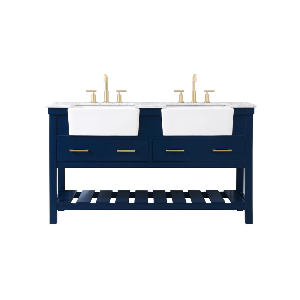60 inch double bathroom vanity in blue. Picture 1