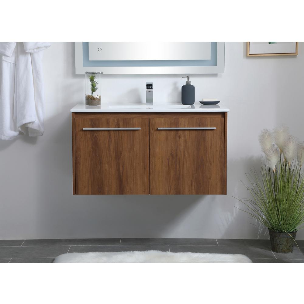 36 inch  Single Bathroom Floating Vanity in Walnut Brown. Picture 13