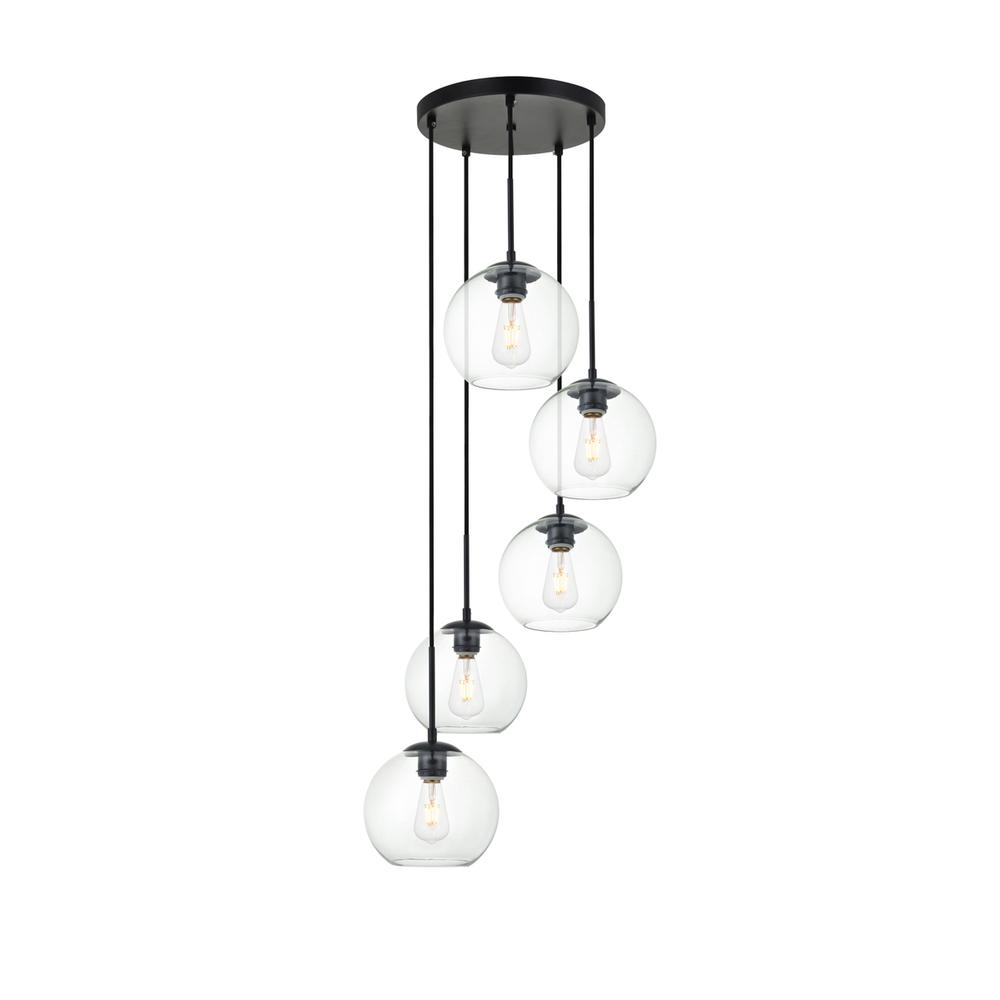 Baxter 5 Lights Black Pendant With Clear Glass. Picture 1