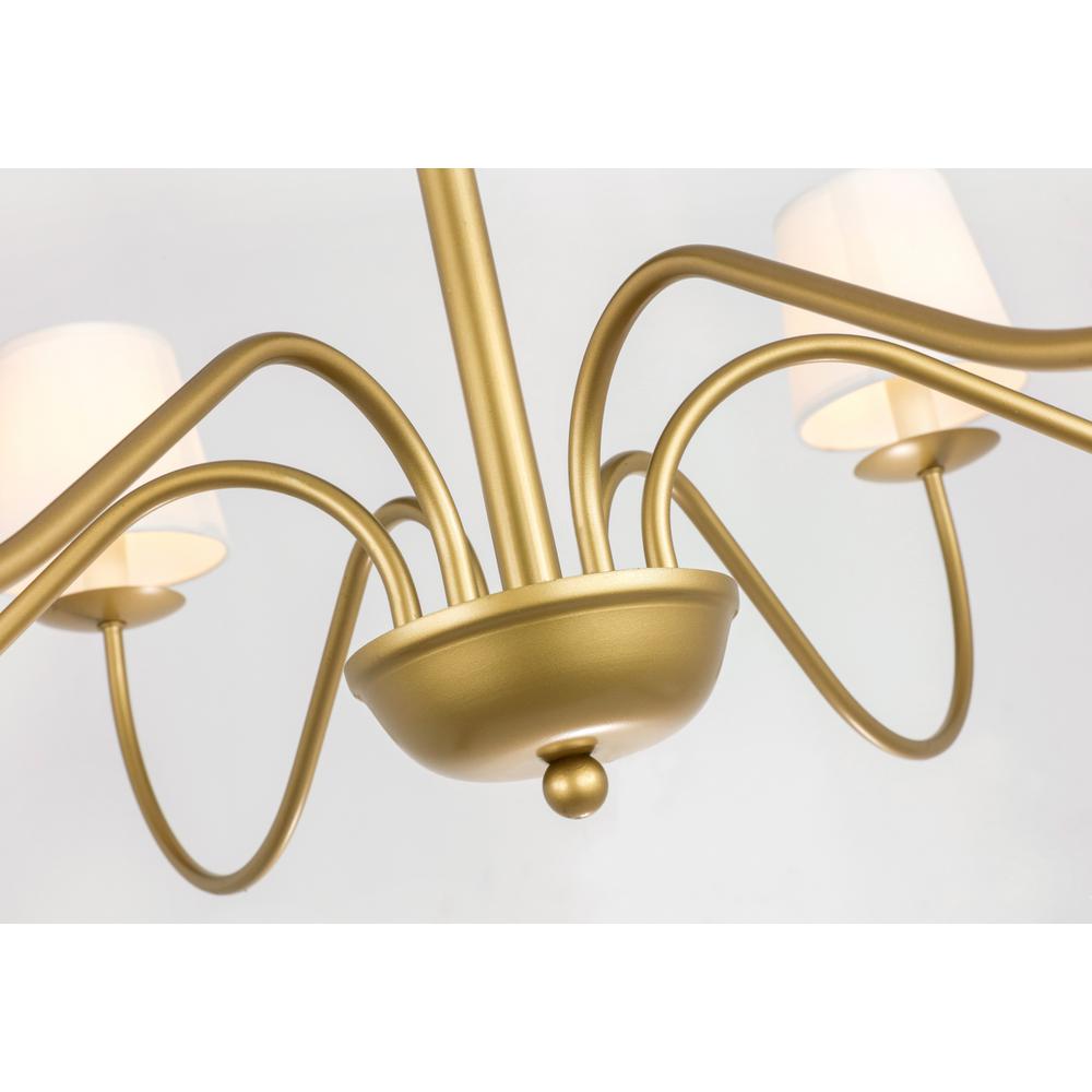 Eclipse 6 light Brass and White shade chandelier. Picture 8