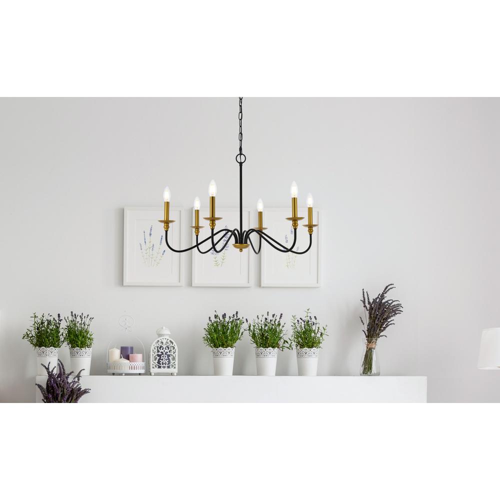 Rohan 30 inch chandelier in matte black and brass. Picture 7