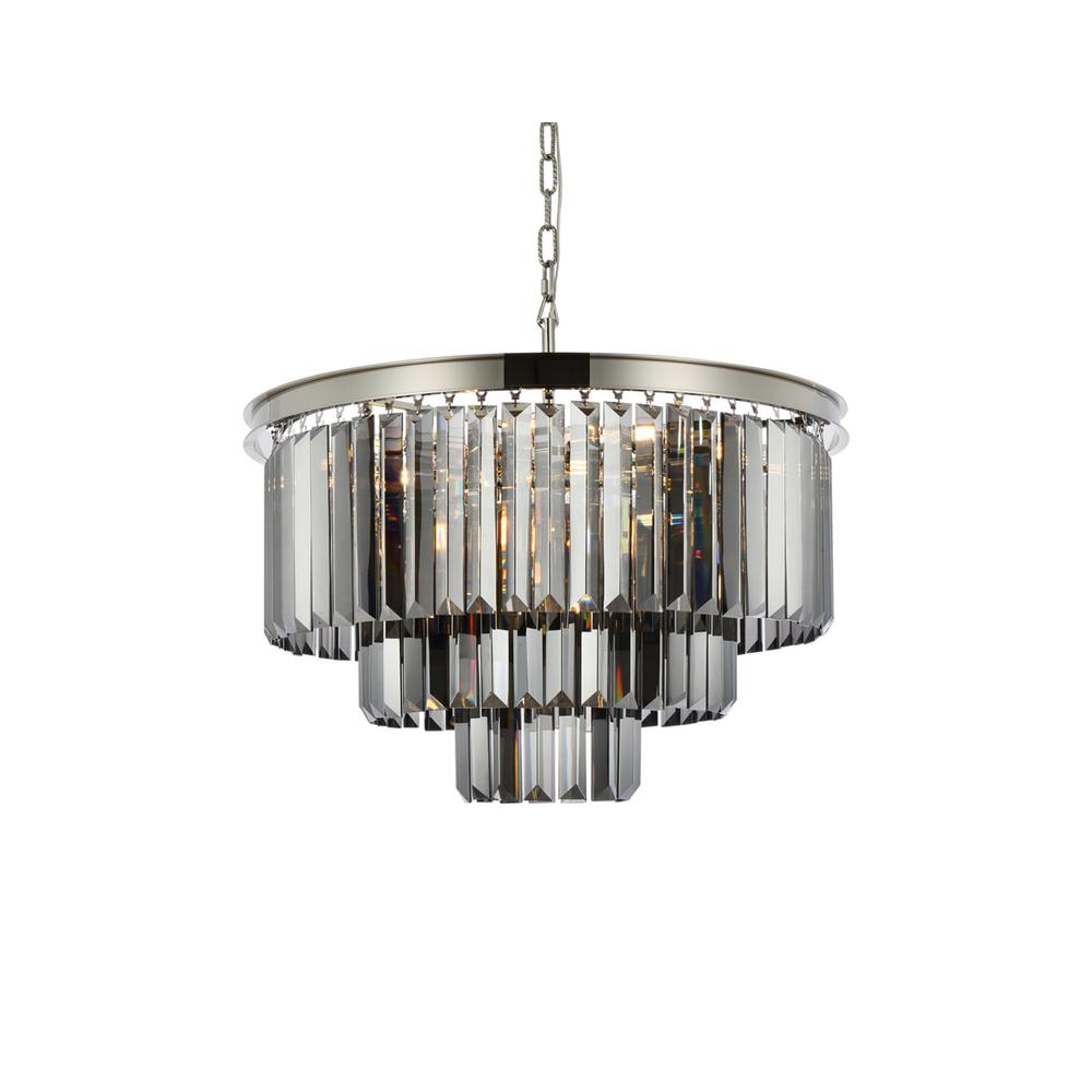 Sydney 9 light polished nickel Chandelier Silver Shade (Grey) Royal Cut Crystal. Picture 2