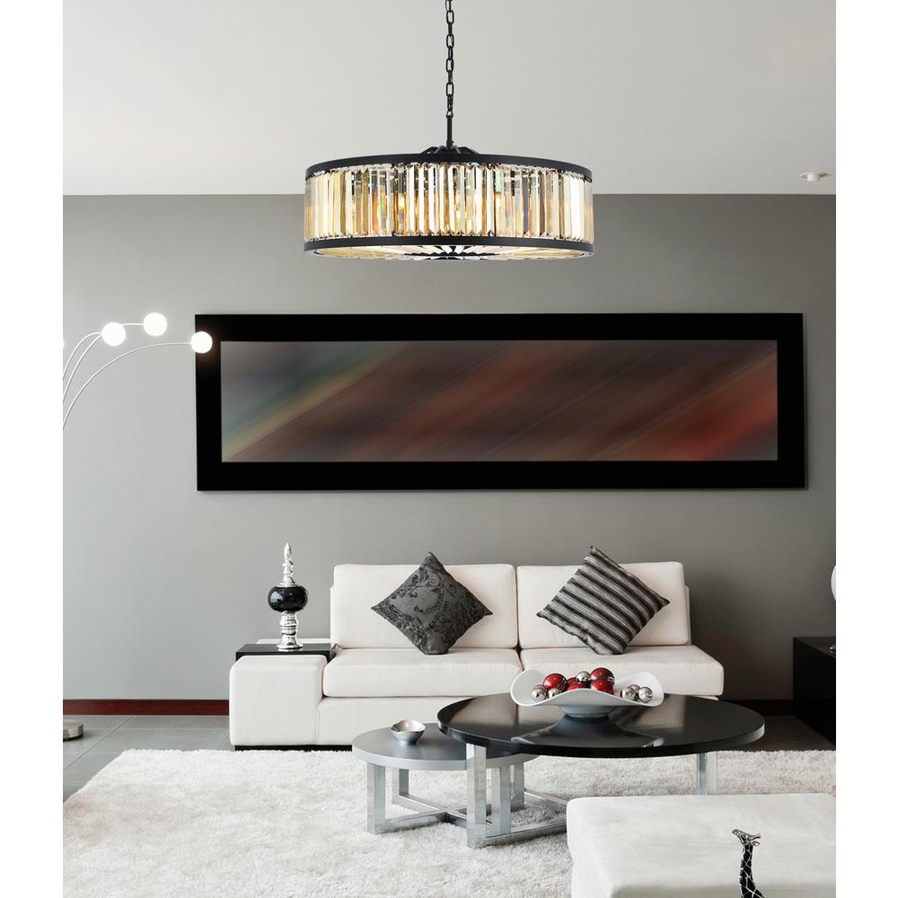 Chelsea 10 light Matte Black Chandelier Golden Teak (Smoky) Royal Cut Crystal. Picture 8