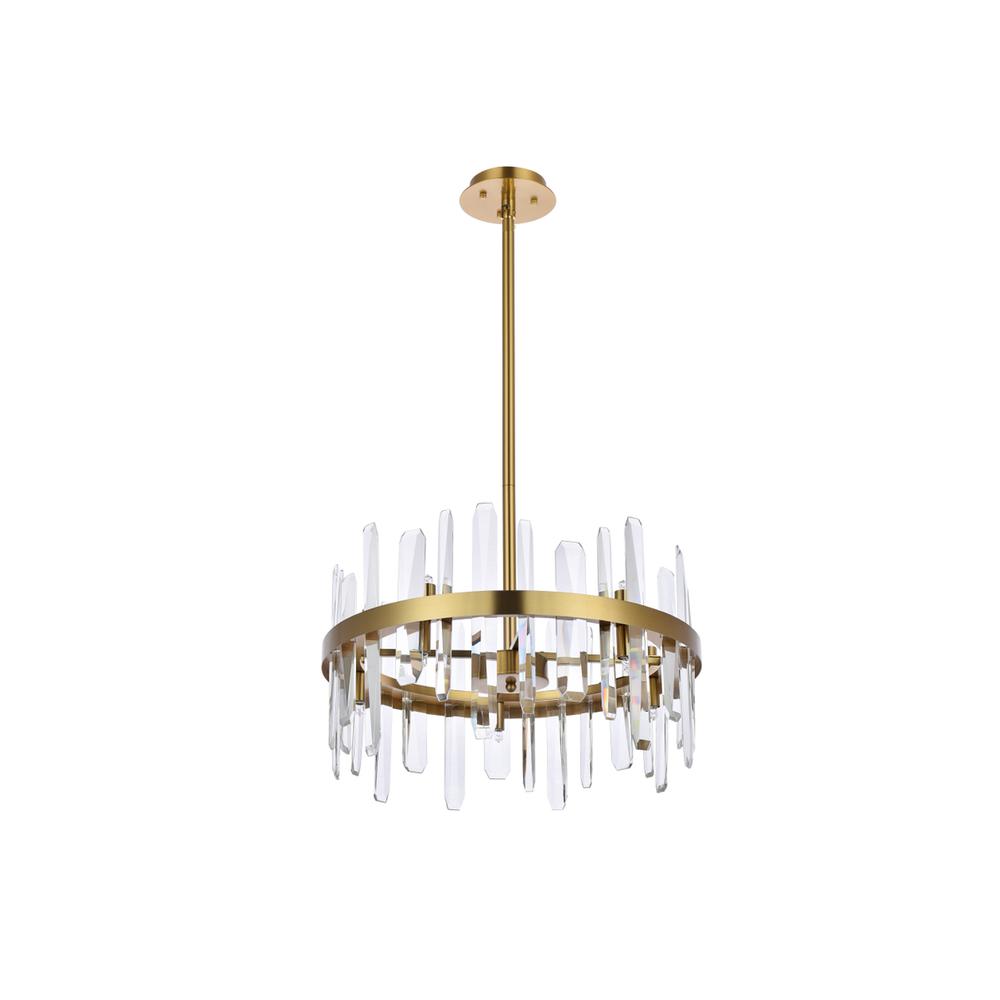 Serena 20 inch crystal round pendant in satin gold. Picture 6