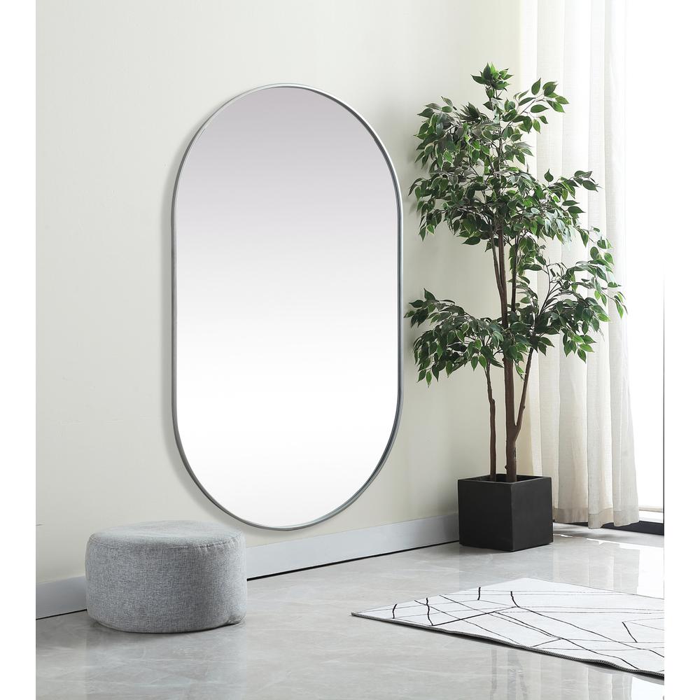 Metal Frame Oval Mirror 36x60 Inch in Silver. Picture 4