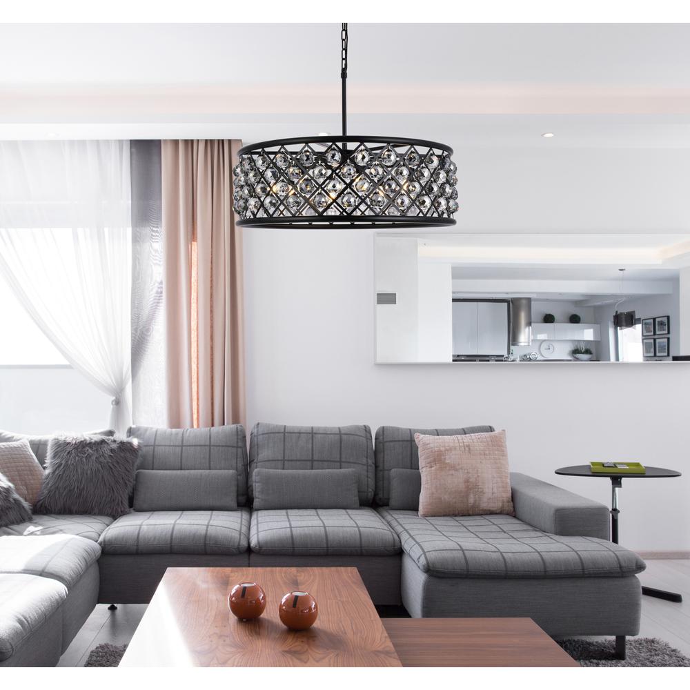 Madison 8 light Matte Black Chandelier Silver Shade (Grey) Royal Cut Crystal. Picture 8