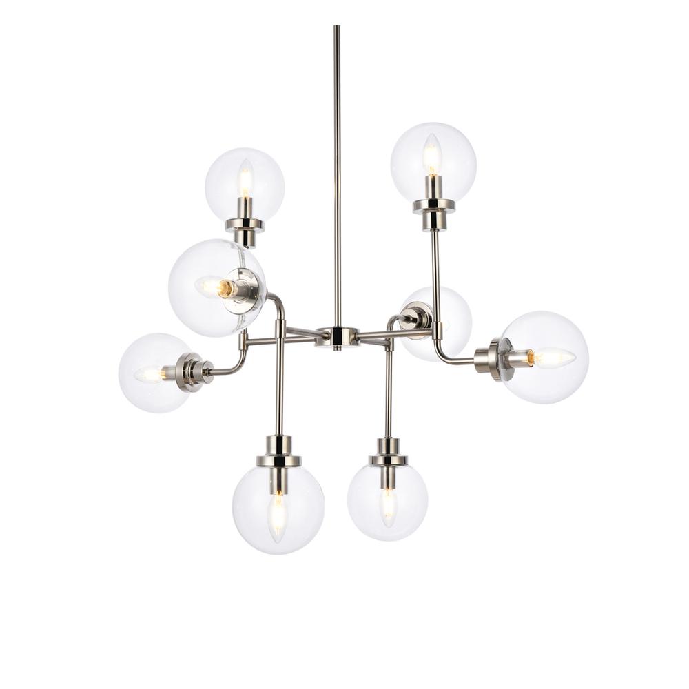Hanson 8 lights pendant in polished nickel with clear shade. Picture 2