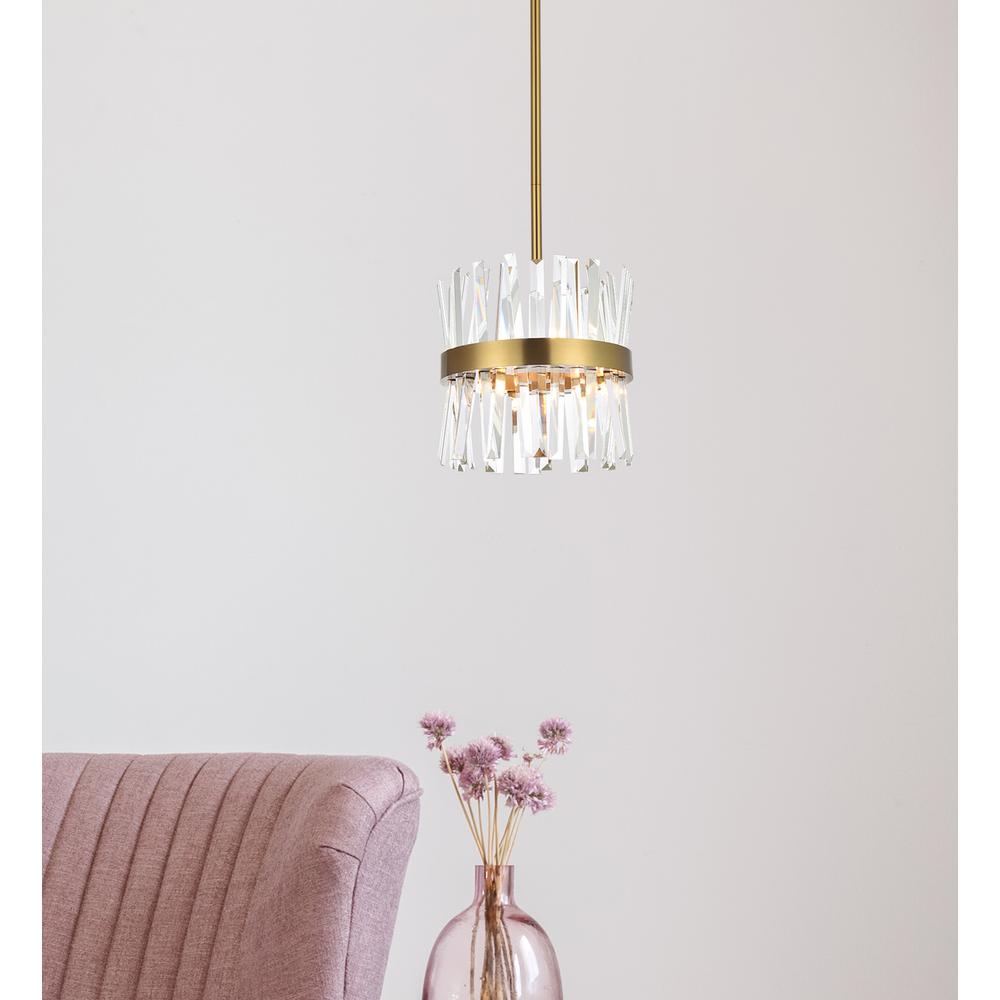 Serephina 12 inch crystal round pendant light in satin gold. Picture 7