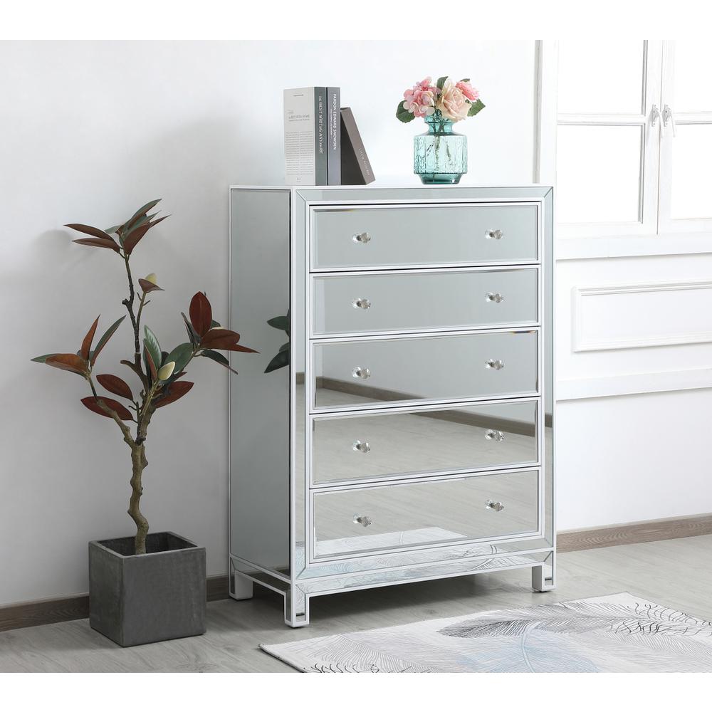 34 inch mirrored five drawer cabinet in white. Picture 2