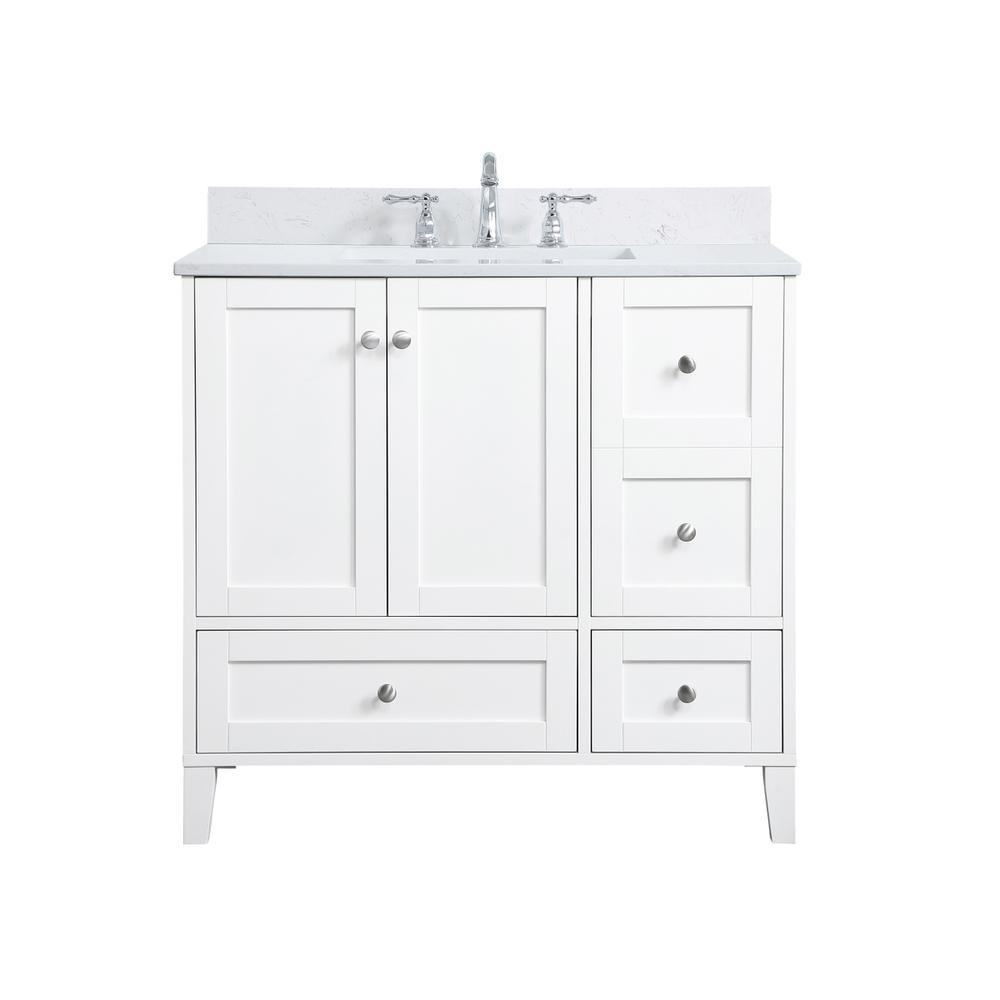 36 inch Single Bathroom Vanity in White with Backsplash. Picture 1