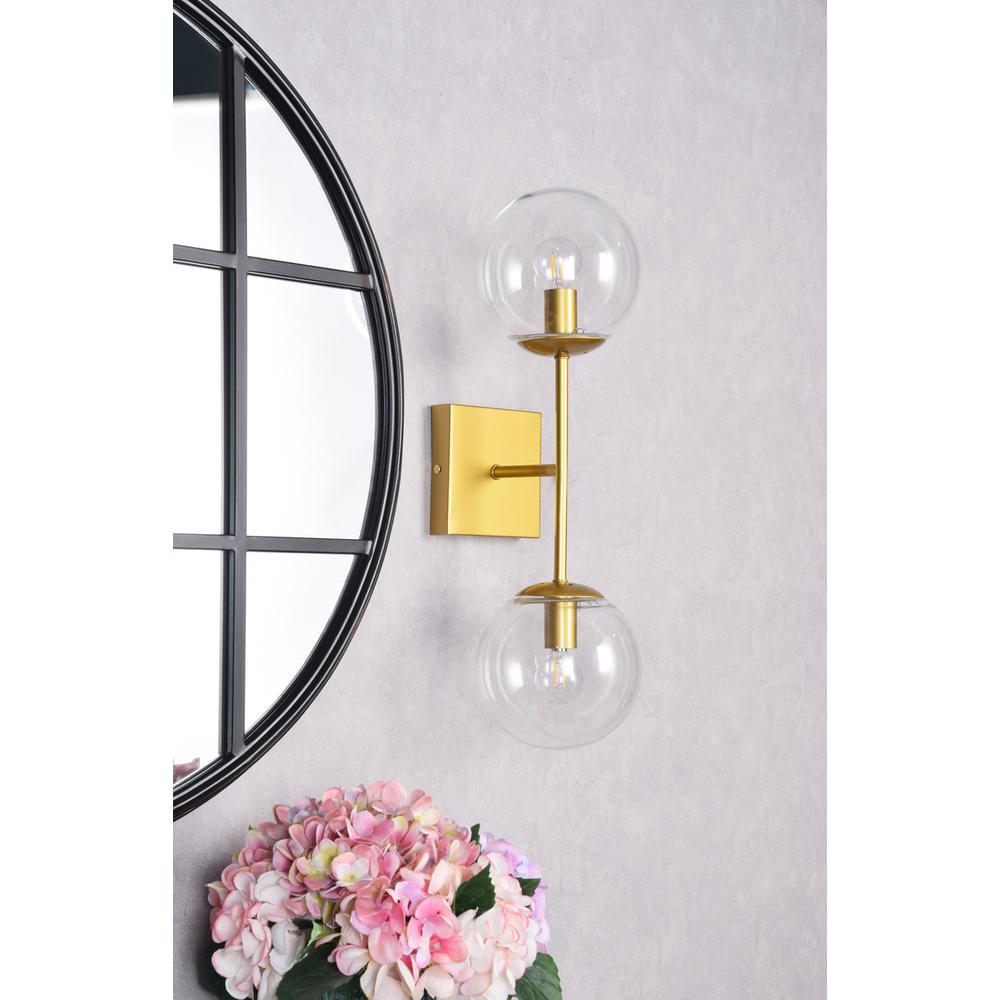 Neri 2 lights brass and clear glass wall sconce. Picture 7