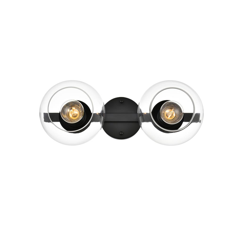 Rogelio 2 light Black and Clear Bath Sconce. Picture 1