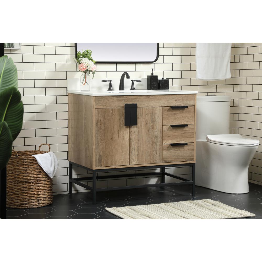 36 inch Single bathroom vanity in natural oak with backsplash. Picture 2