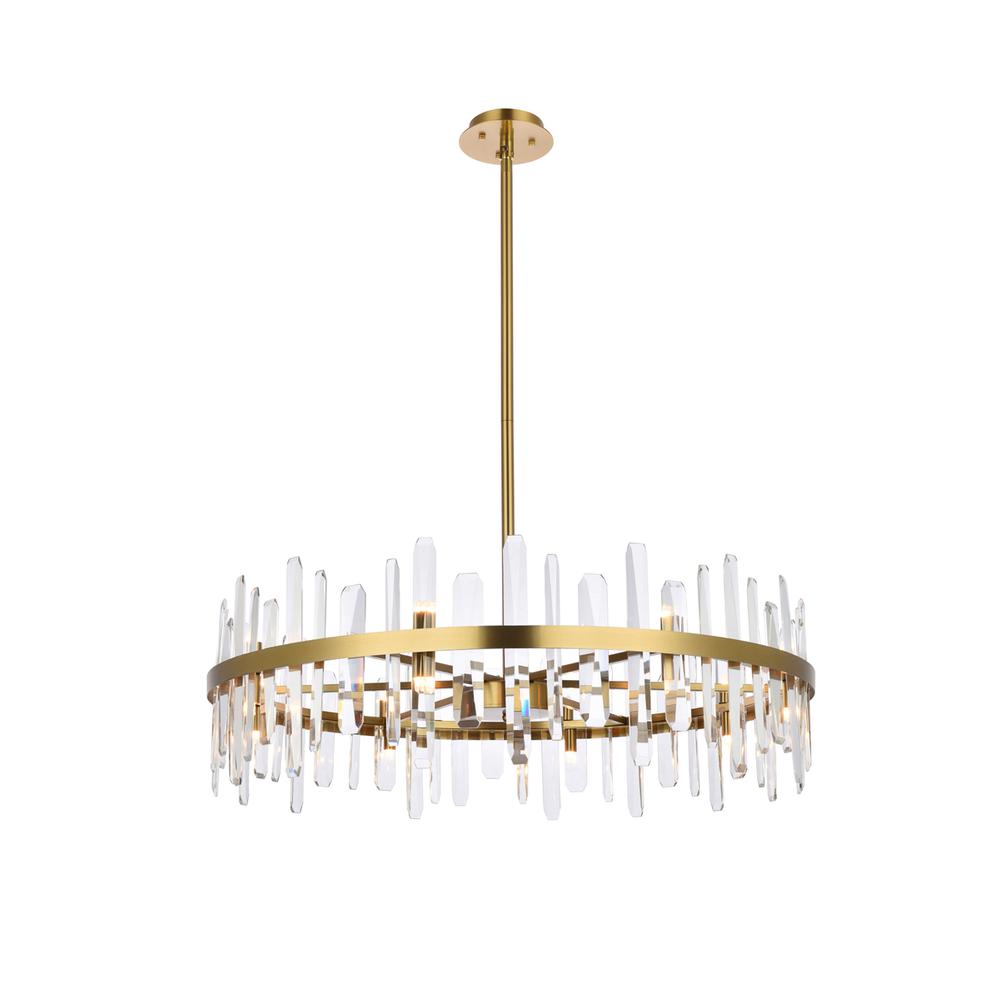 Serena 36 inch crystal round chandelier in satin gold. Picture 1