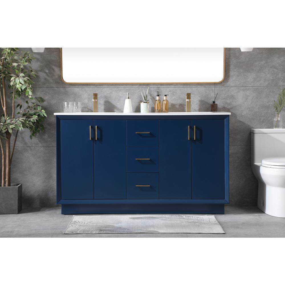 60 Inch Double Bathroom Vanity In Blue. Picture 14