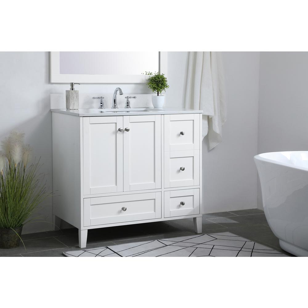 36 inch Single Bathroom Vanity in White with Backsplash. Picture 2