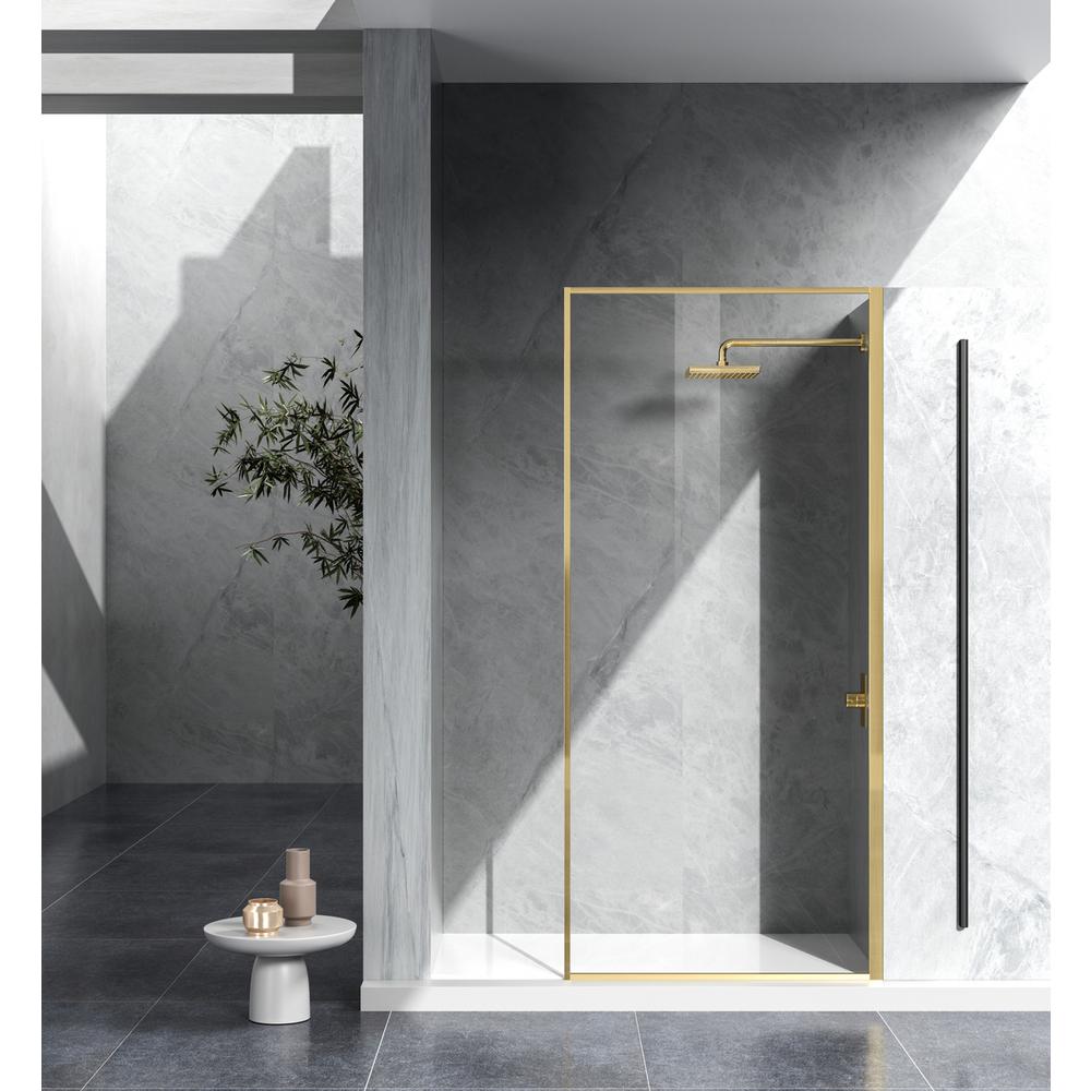 Fixed framed shower door 35 x 76 Brushed Gold. Picture 1