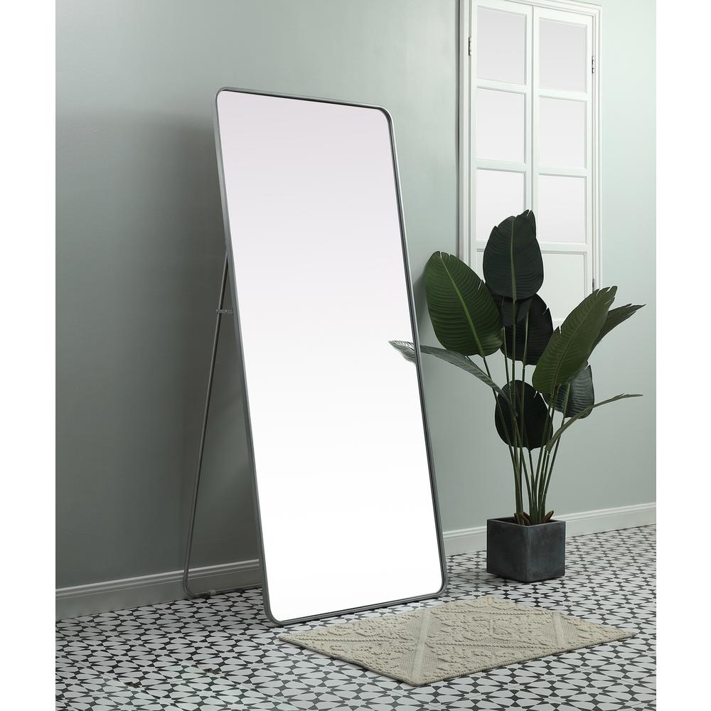 Soft Corner Metal Rectangle Full Length Mirror 32x72 Inch in Silver. Picture 2