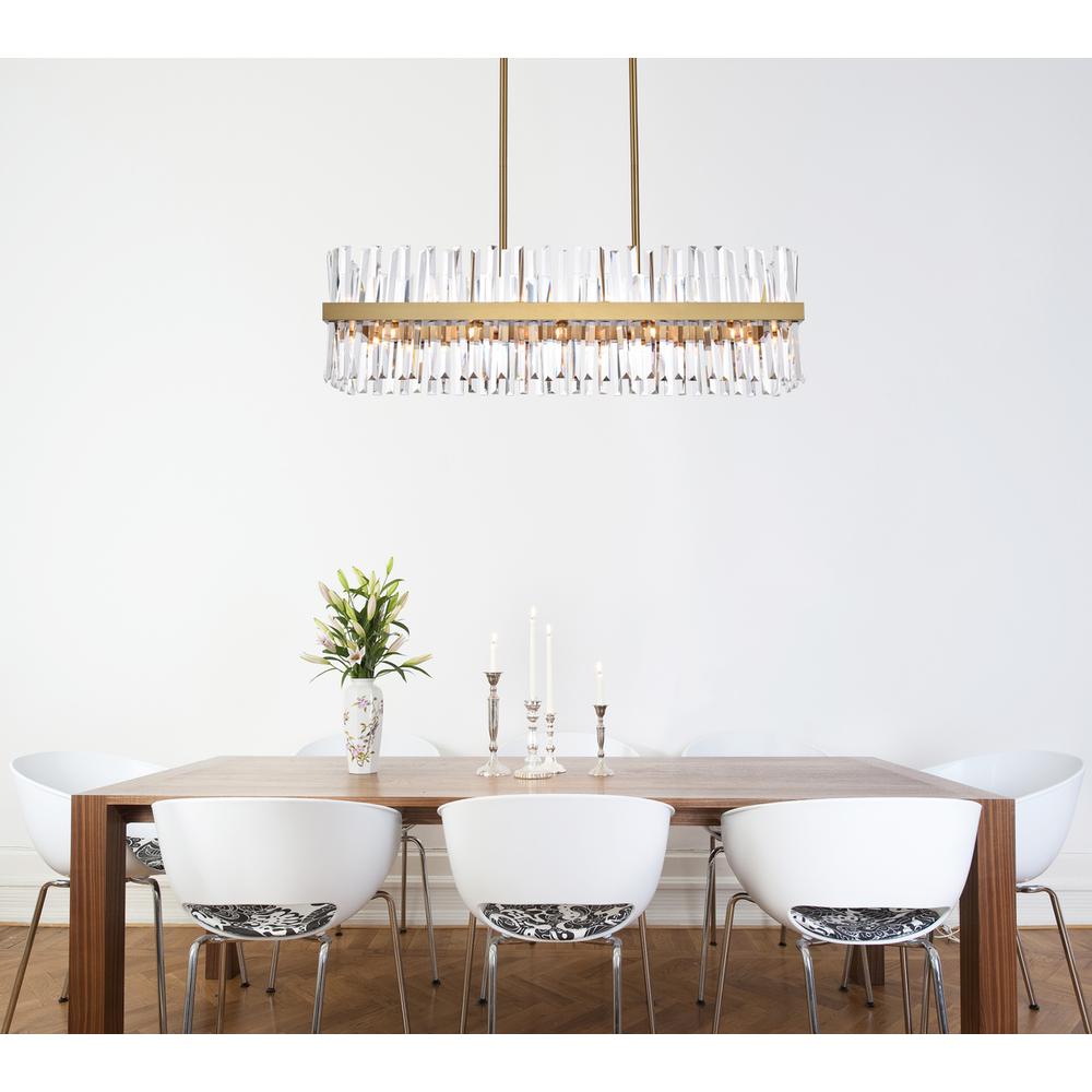Serephina 42 inch crystal rectangle chandelier light in satin gold. Picture 7