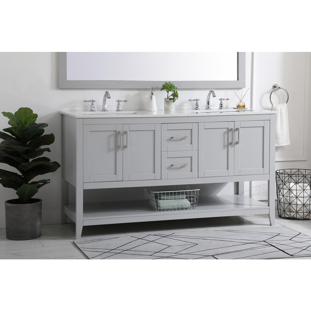 60 inch Double Bathroom Vanity in Grey. Picture 2