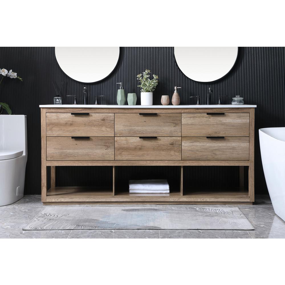 72 Inch Double Bathroom Vanity In Natural Oak. Picture 14
