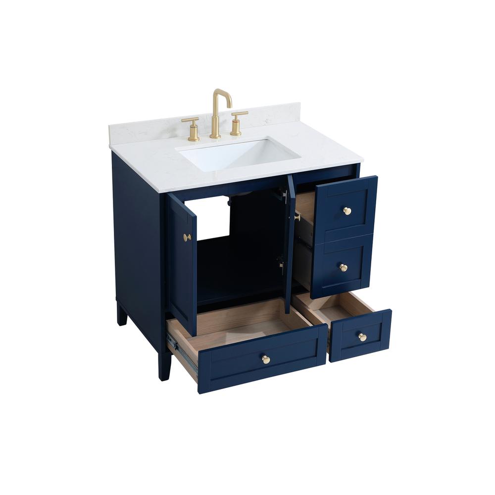 36 inch Single Bathroom Vanity in Blue with Backsplash. Picture 9