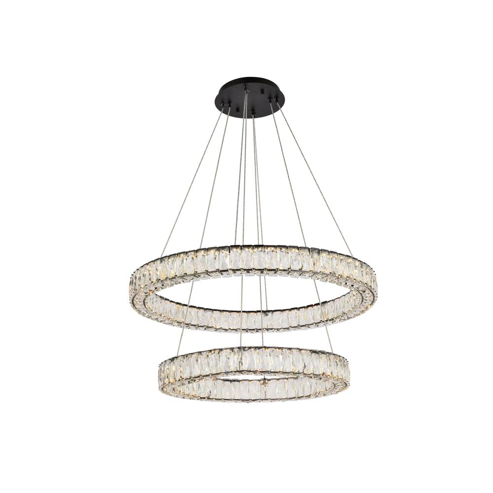 Monroe 32 inch LED double ring chandelier in black. Picture 1