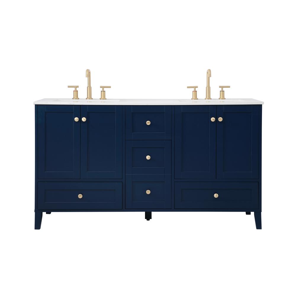 60 inch Double Bathroom Vanity in Blue. Picture 1