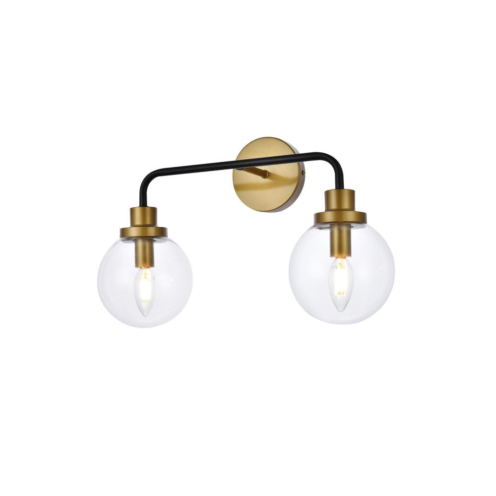 Hanson 2 lights bath sconce in black with brass with clear shade. Picture 2