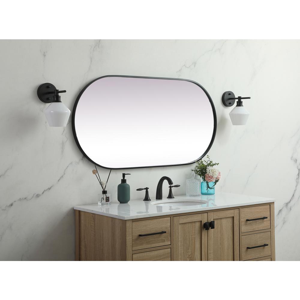 Metal Frame Oval Mirror 24x48 Inch in Black. Picture 4