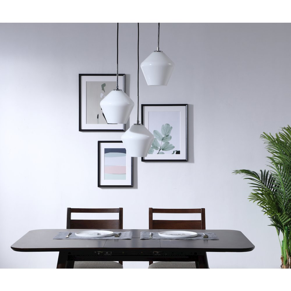 Gene 3 Light Chrome And Frosted White Glass Pendant. Picture 14