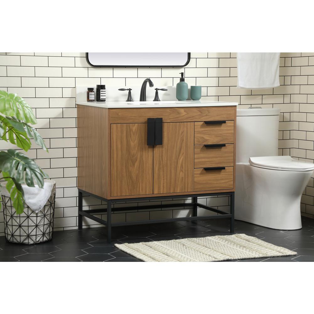 36 inch Single bathroom vanity in walnut brown with backsplash. Picture 2