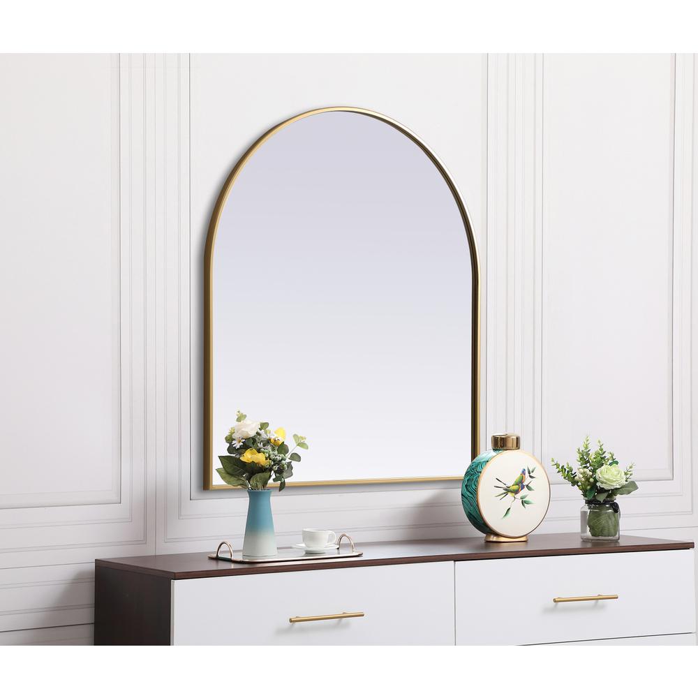 Metal Frame Arch Mirror 33x36 Inch in Brass. Picture 4