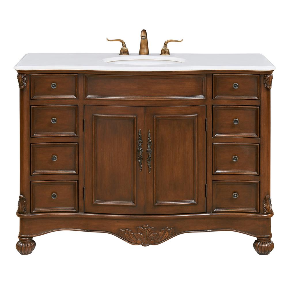 48 inch Single Bathroom vanity in Teak Color with ivory white engineered marble. Picture 1