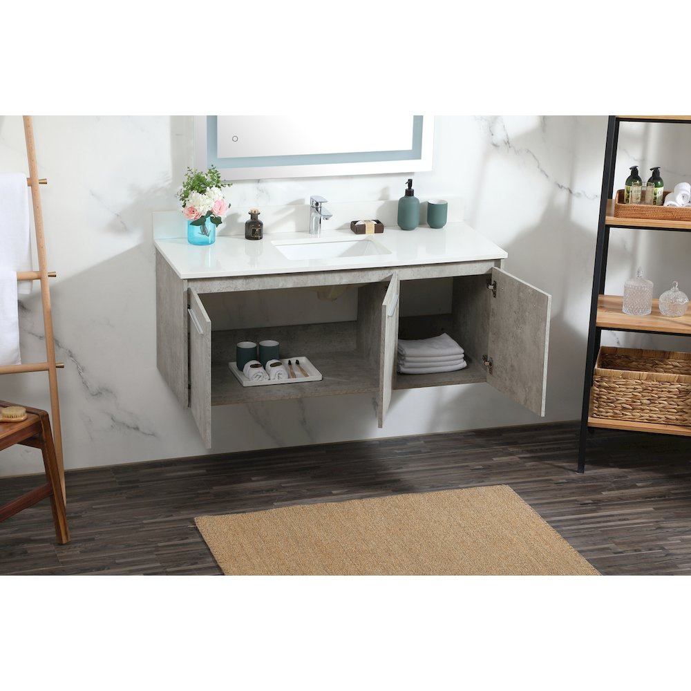 48 Inch Single Bathroom Vanity In Concrete Grey With Backsplash. Picture 4