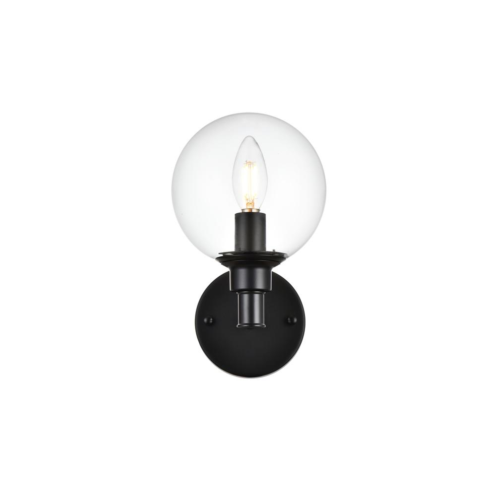 Jaelynn 1 light Black and Clear Bath Sconce. Picture 1
