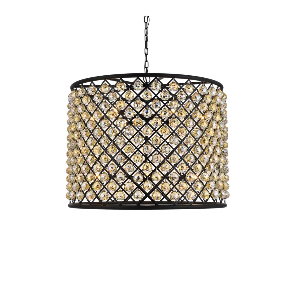 Madison 12 light Matte Black Chandelier Golden Teak (Smoky) Royal Cut Crystal. Picture 2